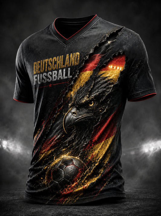 Men's Germany Eagle Football Printed V-neck T-shirt
