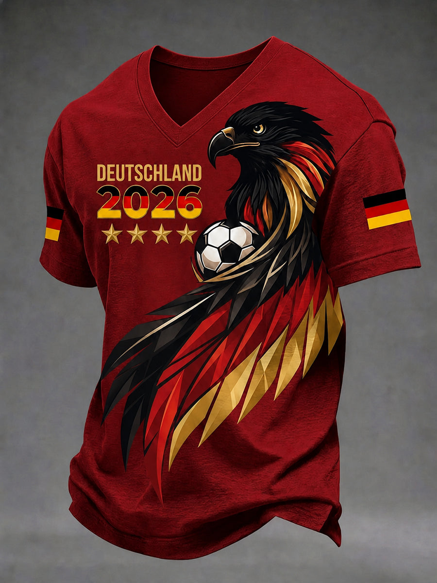 Men's German Football Fan Printed V-neck T-shirt