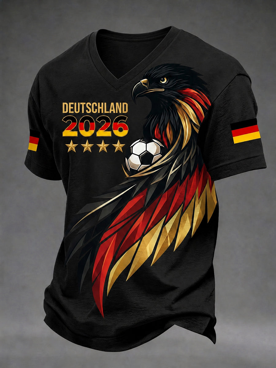 Men's German Football Fan Printed V-neck T-shirt