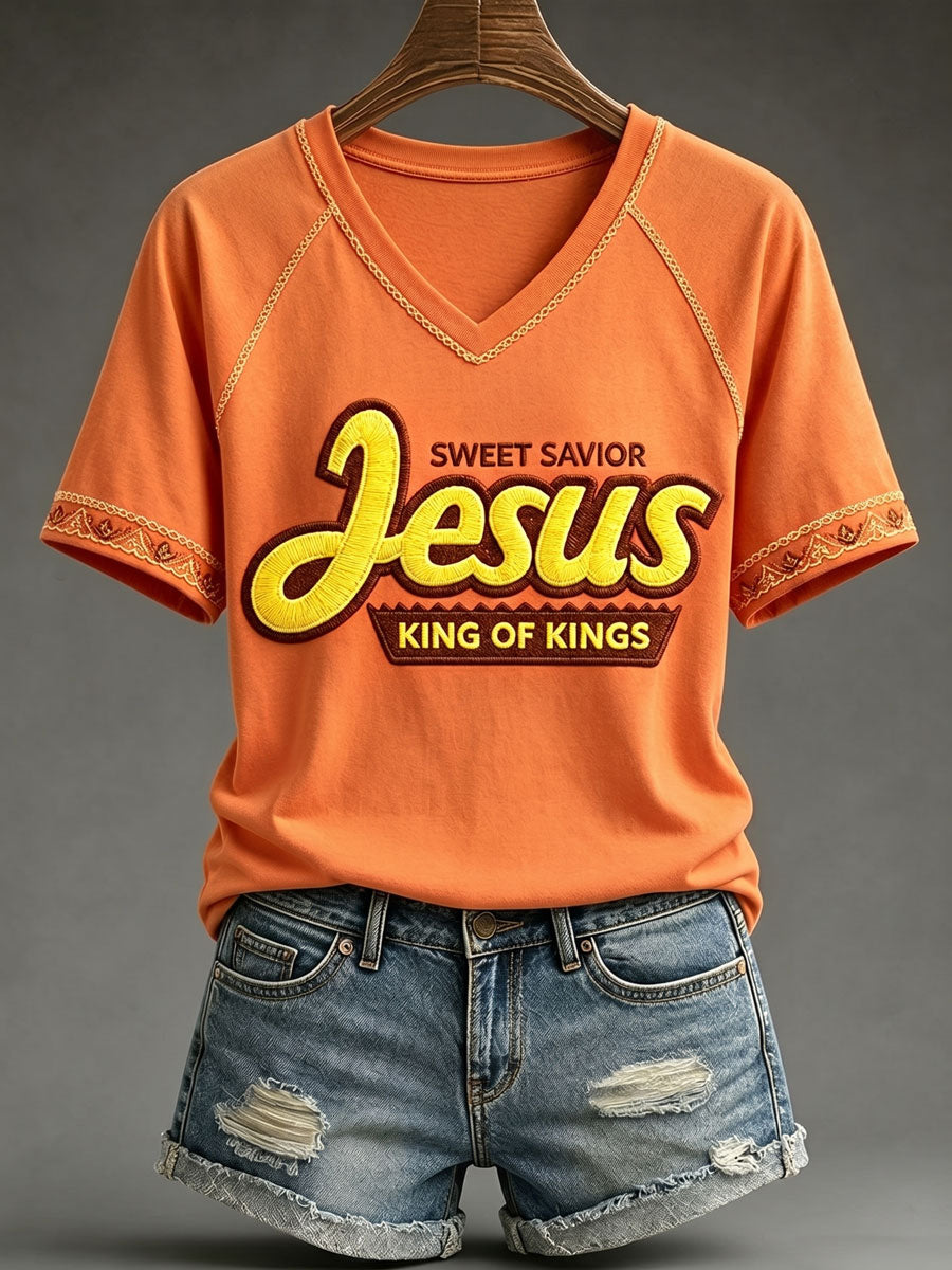 Women's Funny Christ Print Casual T-shirt
