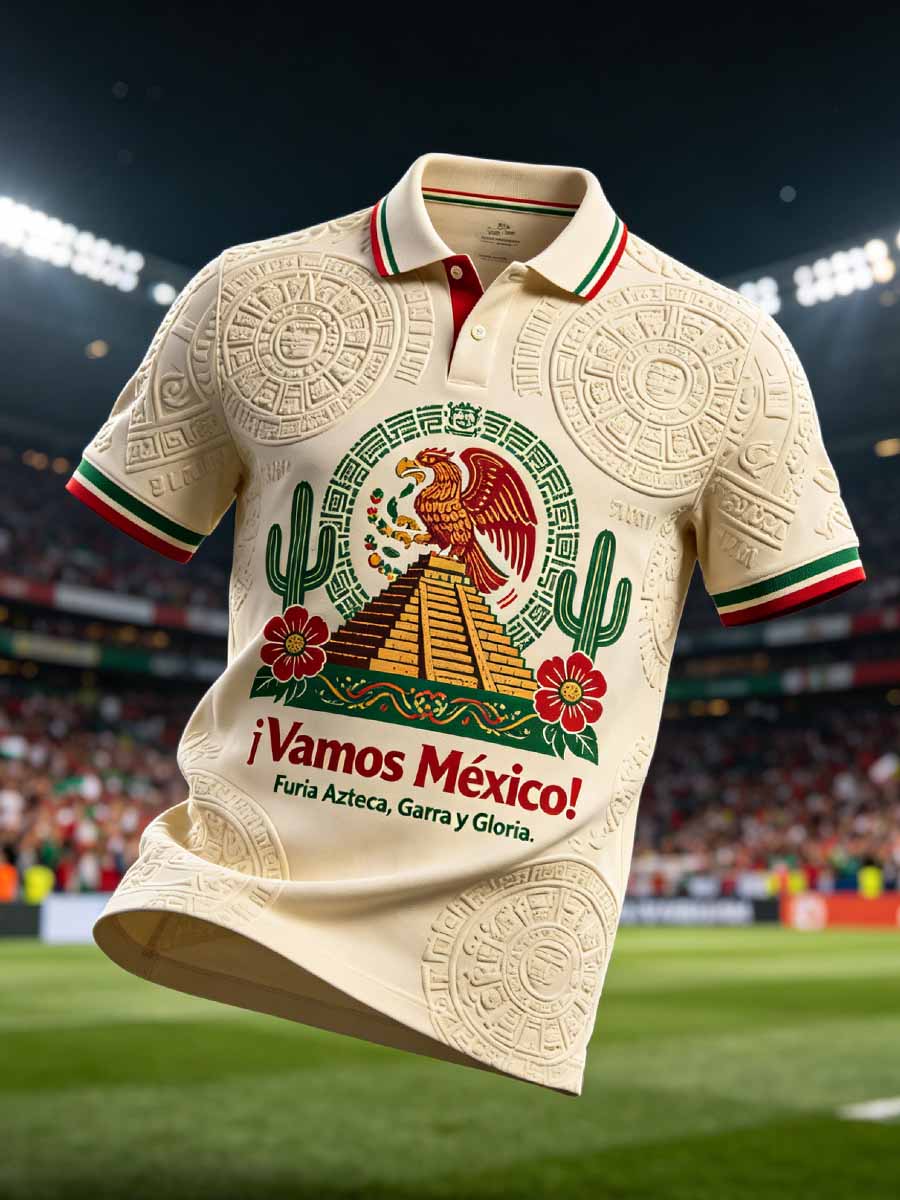 Men's Fashion Mexico Football Print Polo Shirt