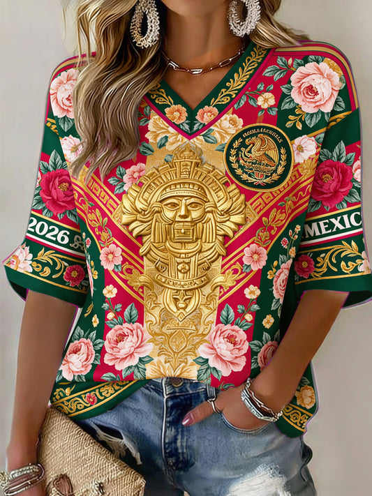Women's Mexican Football Fan Art Print Short-Sleeve T-Shirt