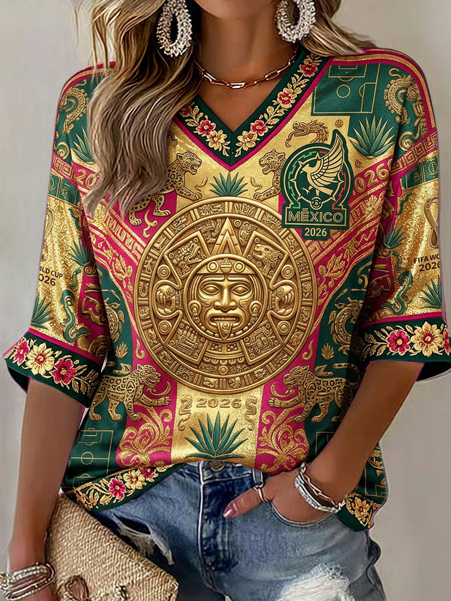 Women's Mexican Football Fan Art Print Short-Sleeve T-Shirt