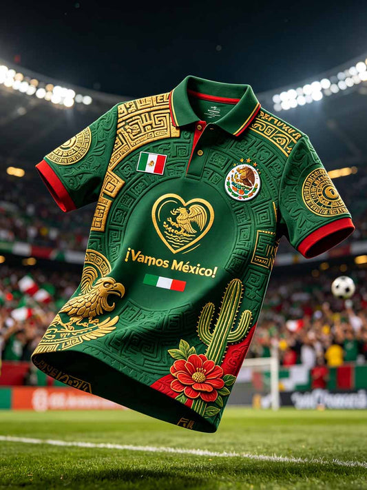 Men's Fashion Mexico Football Print Polo Shirt