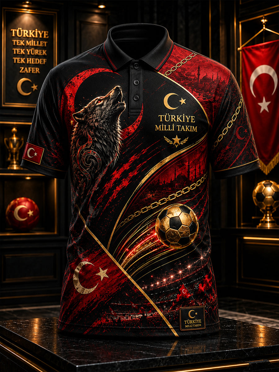 Men's Short-Sleeved Polo Shirt With Football Print