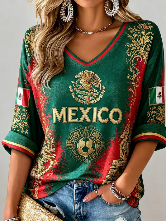 Women's Mexican Football Pizza Cheering Element Art Print Top