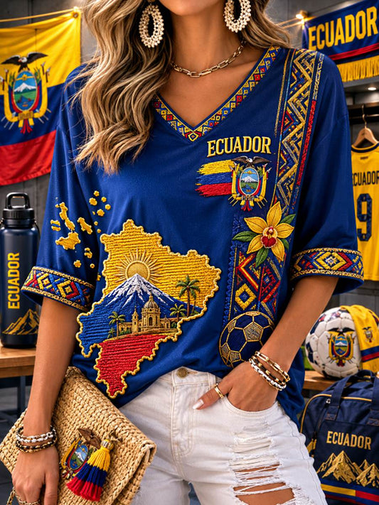 Women's Mid-length Sleeves V-Neck T-Shirt