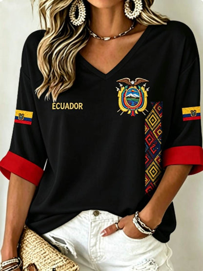 Women's Mid-length Sleeves V-Neck T-Shirt