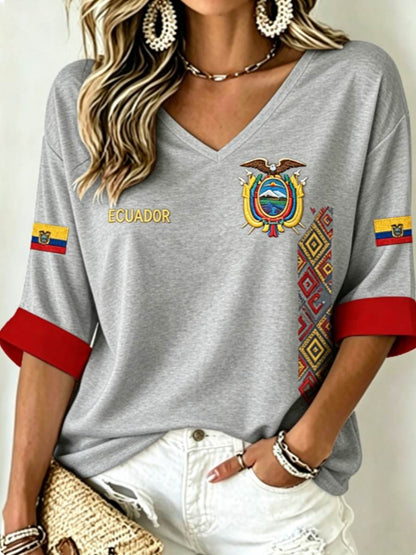 Women's Mid-length Sleeves V-Neck T-Shirt