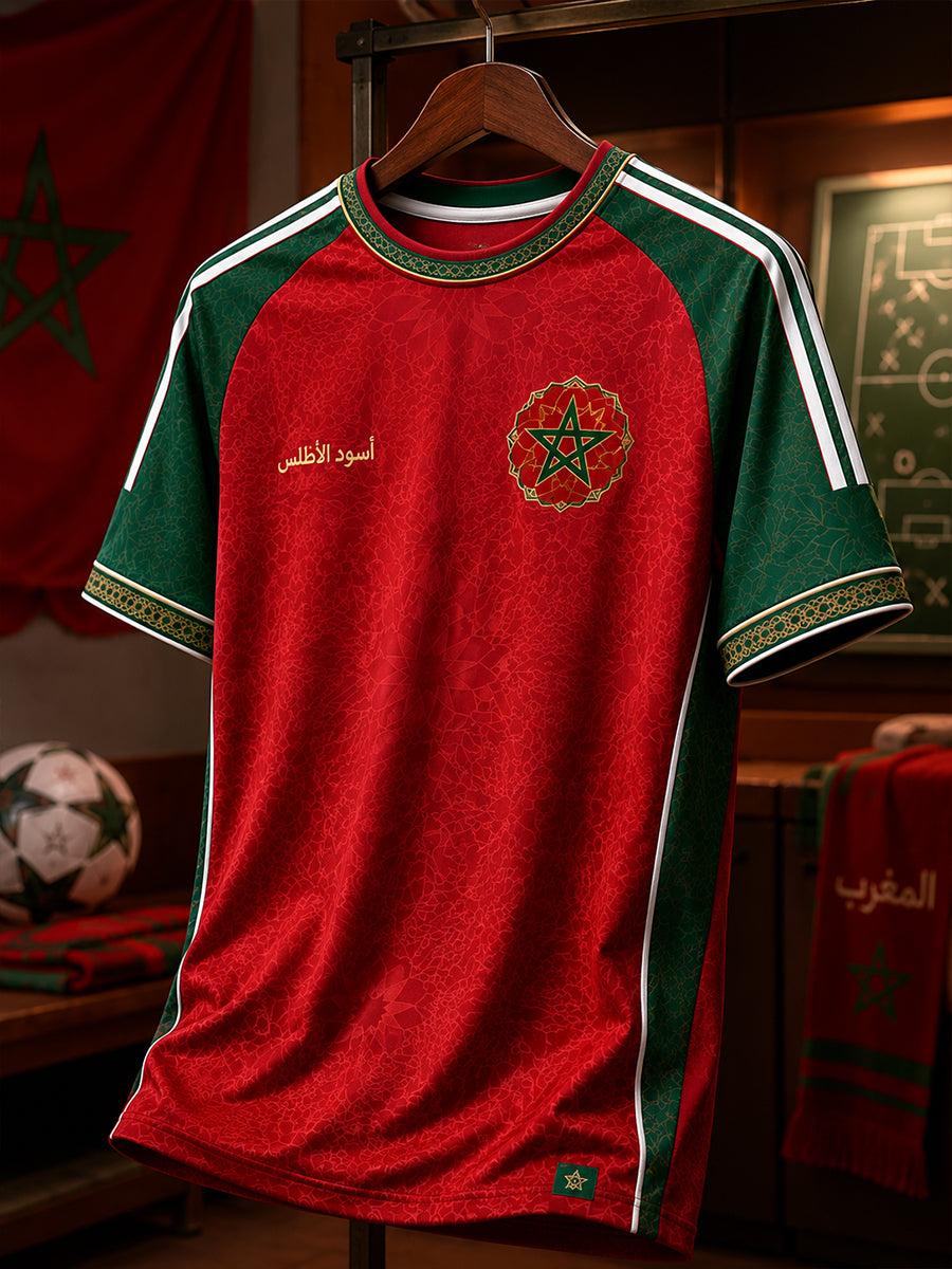 Retro Moroccan Football Fan Art Print Casual Jersey
