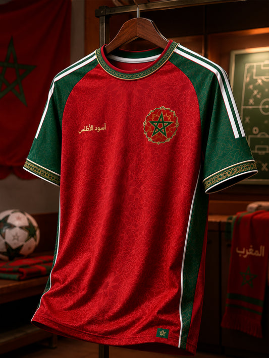 Retro Moroccan Football Fan Art Print Casual Jersey