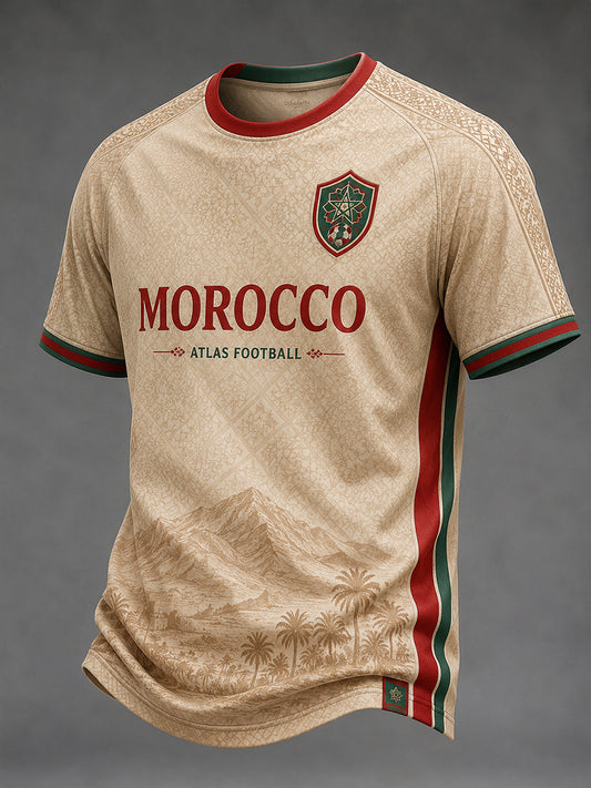 Retro Moroccan Football Fan Art Print Casual Jersey