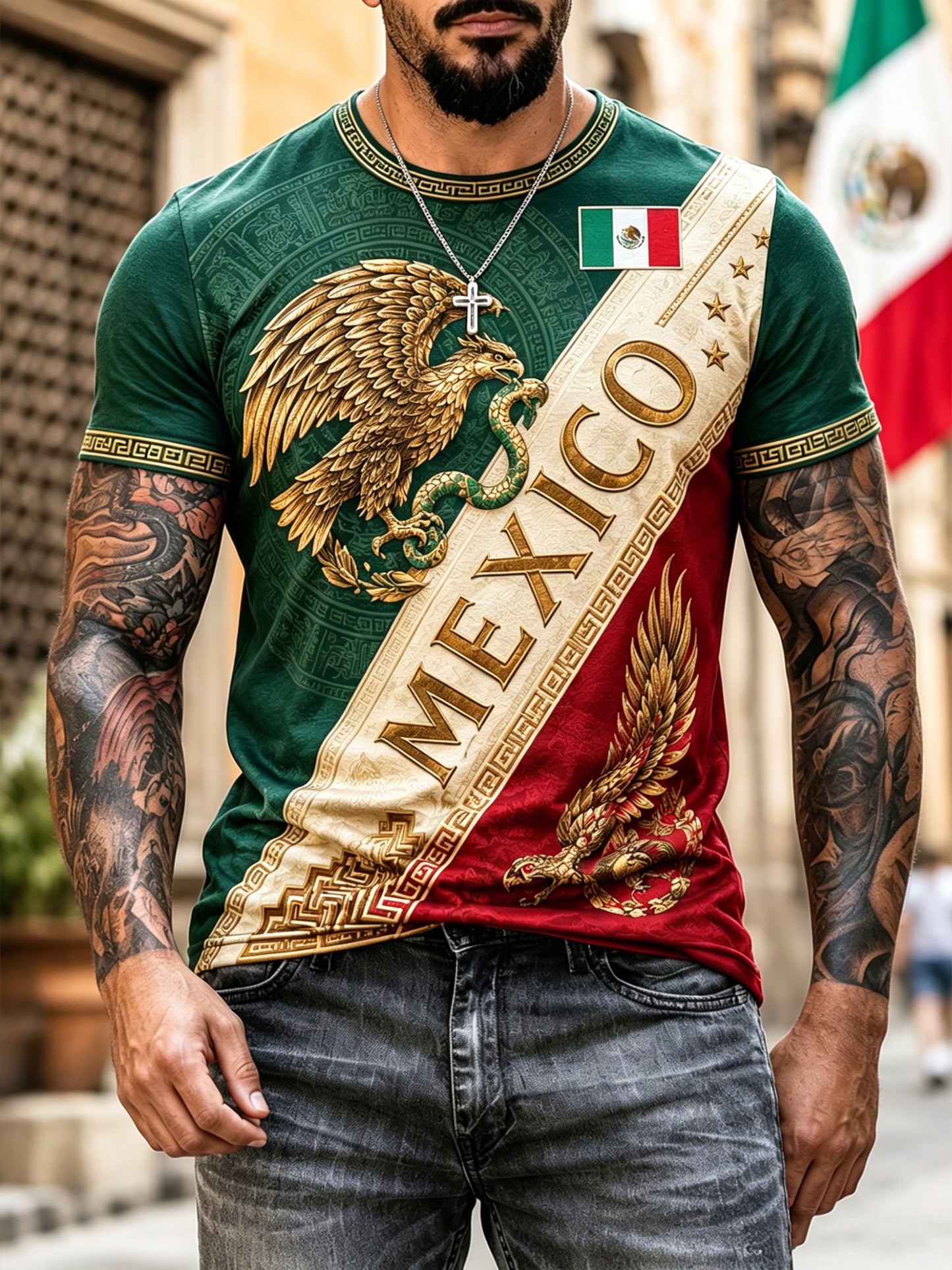 Men's Mexican Football Match Cheer Art Print T-Shirt