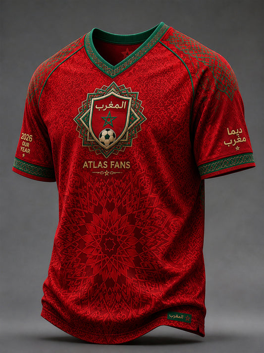 Retro Moroccan Football Fan Art Print Casual Jersey