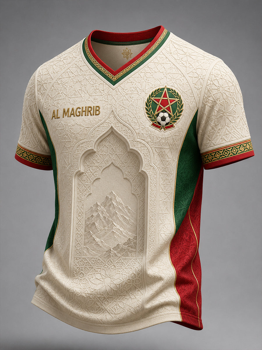 Retro Moroccan Football Fan Art Print Casual Jersey