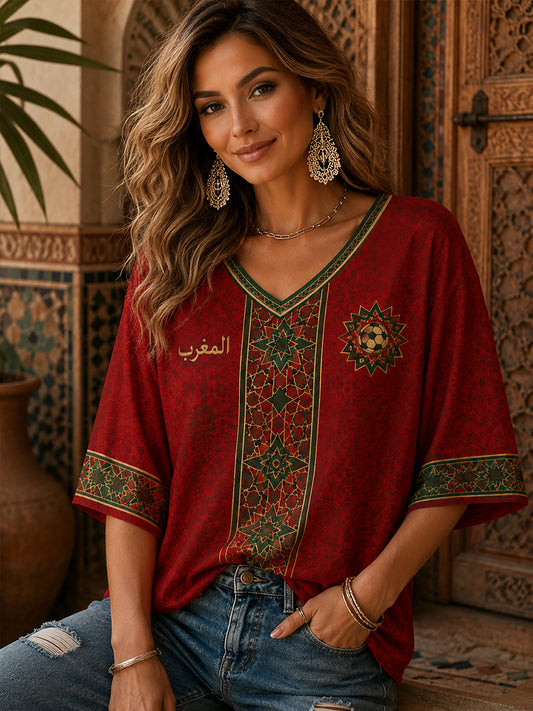 Retro Moroccan Football Fan Art Print Casual Jersey