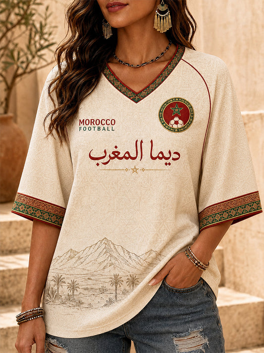 Retro Moroccan Football Fan Art Print Casual Jersey