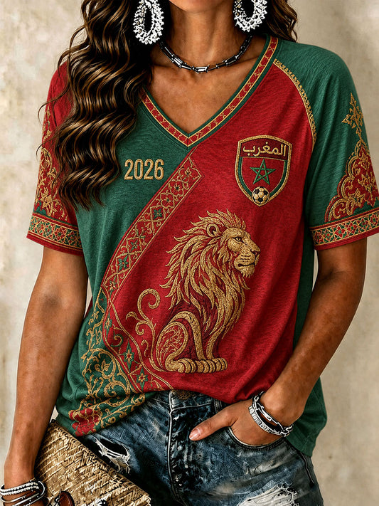 Women's 2026 Morocco Soccer V-Neck T-Shirts