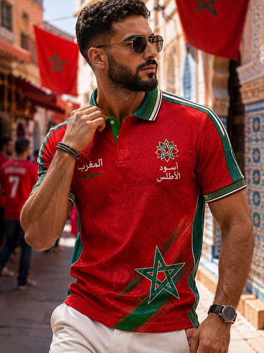 Retro Moroccan Football Fan Art Print Casual Jersey
