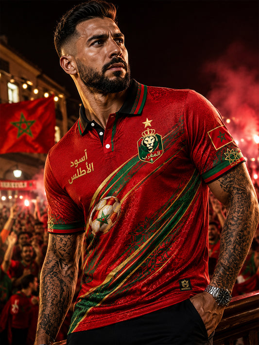 Retro Moroccan Football Fan Art Print Casual Jersey