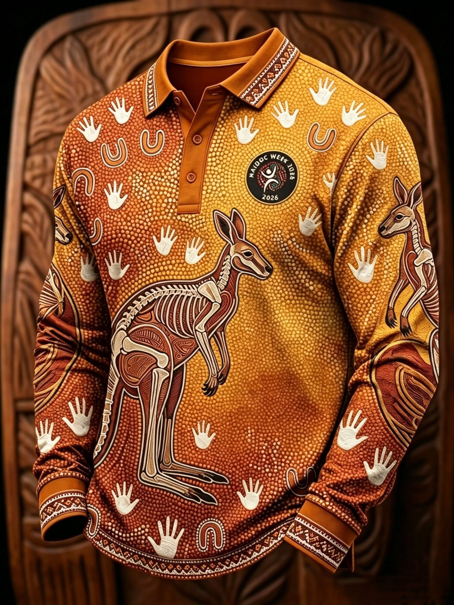 Men's Retro Australian NAIDOC Week Art Printed Long-Sleeve Polo Shirt