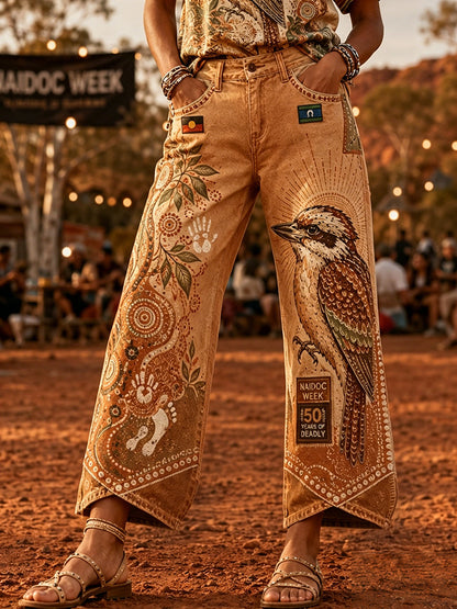 Women's Australia Naidoc Week Art Print Flared Trousers