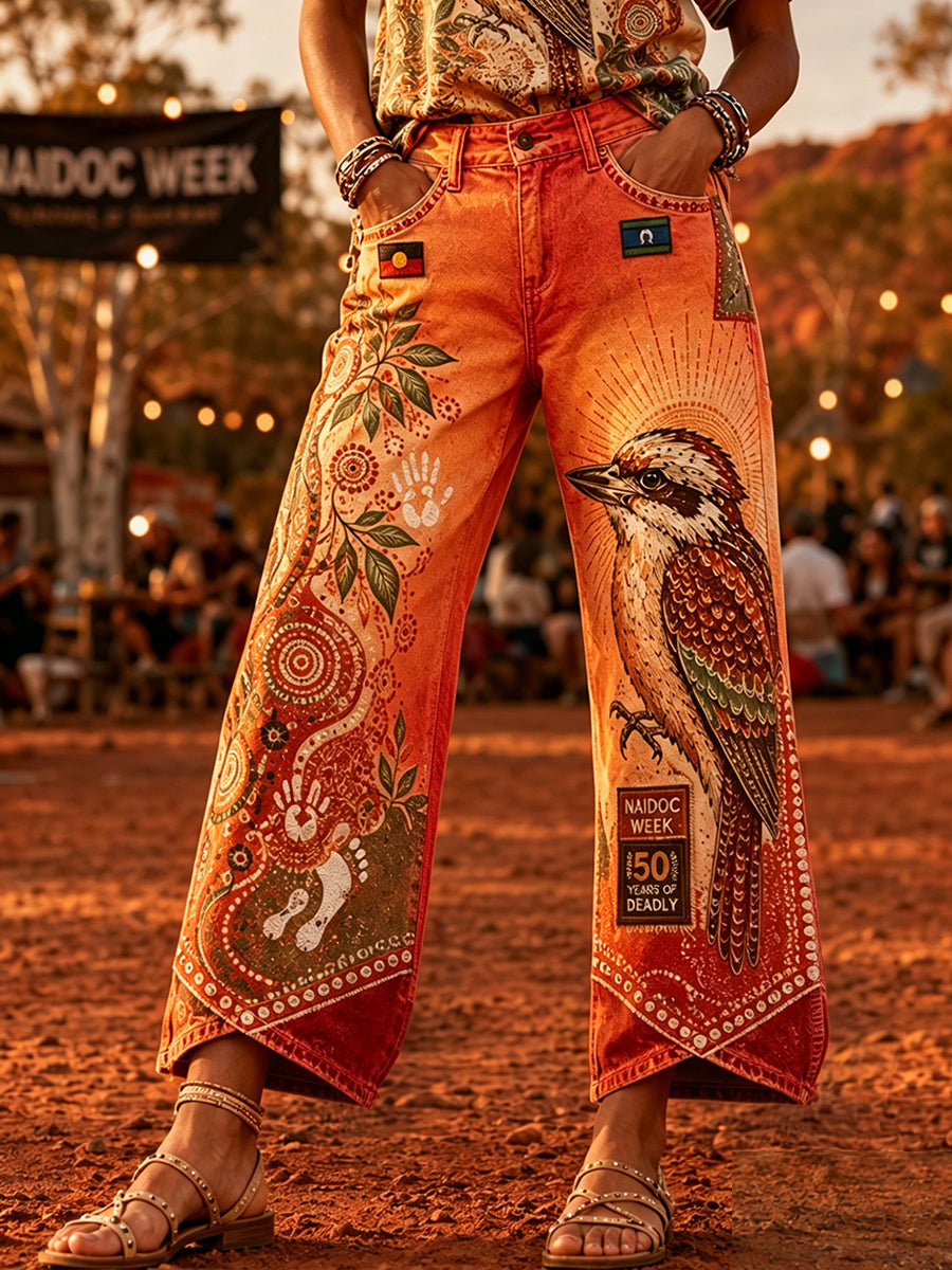 Women's Australia Naidoc Week Art Print Flared Trousers