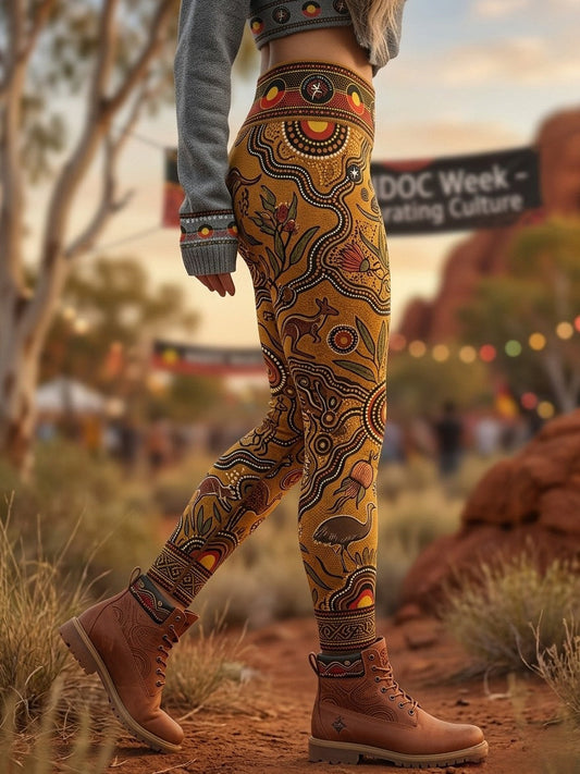 Women's AU Aboriginal Art NAIDOC Week Printed Sports Stretch Leggings