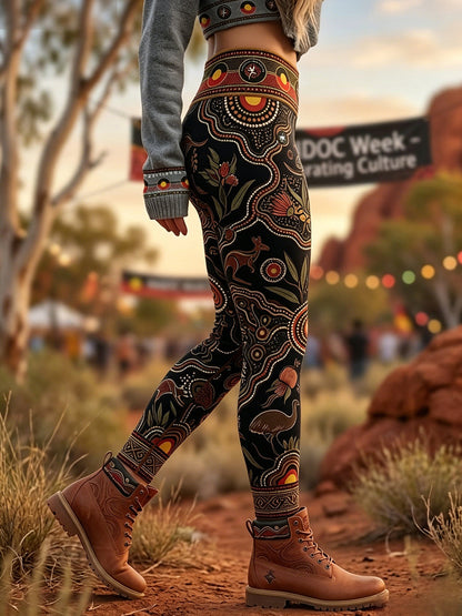 Women's AU Aboriginal Art NAIDOC Week Printed Sports Stretch Leggings