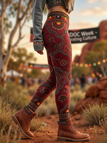 Women's AU Aboriginal Art NAIDOC Week Printed Sports Stretch Leggings