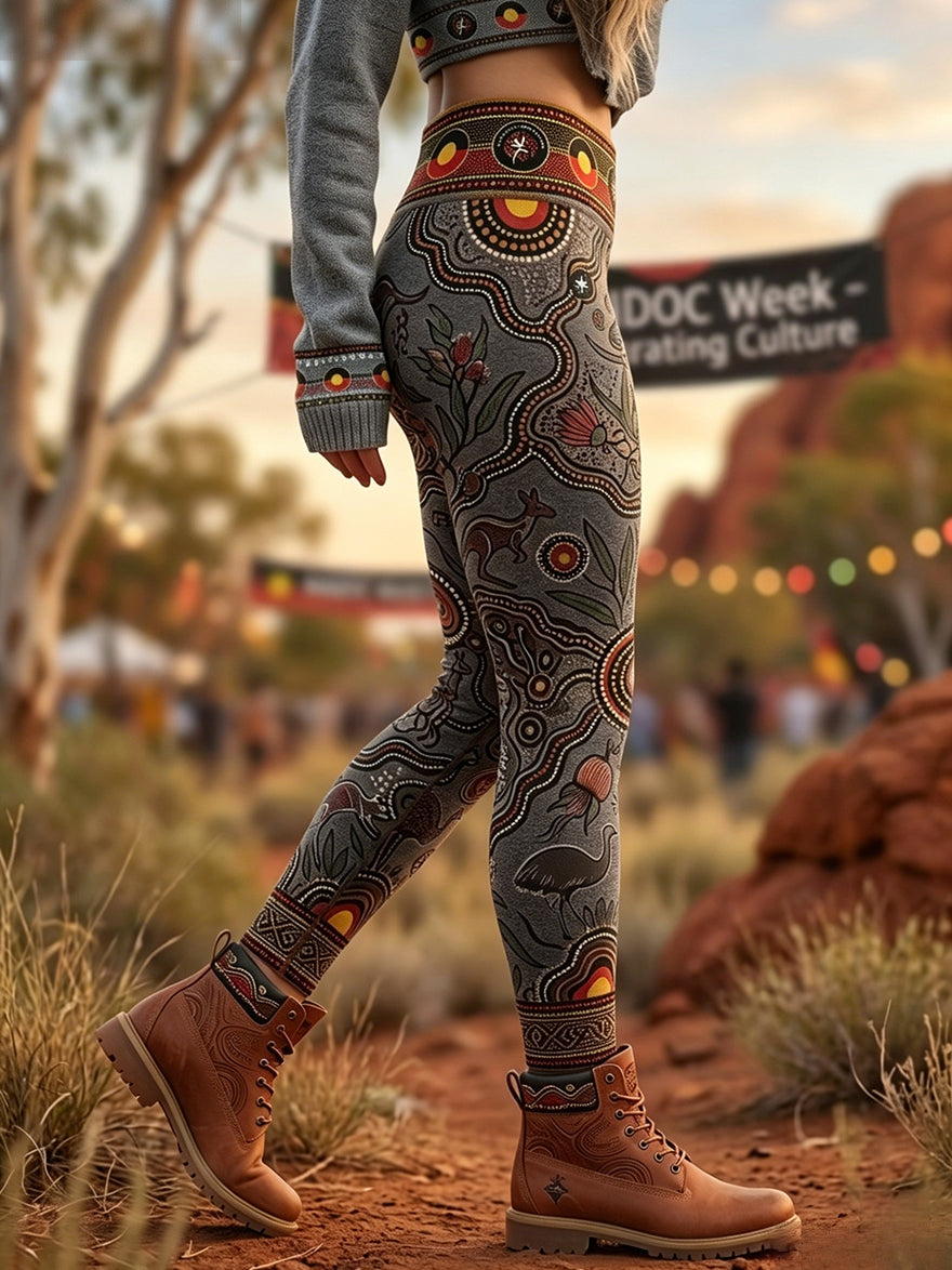 Women's AU Aboriginal Art NAIDOC Week Printed Sports Stretch Leggings