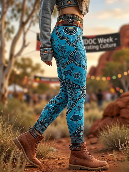 Women's AU Aboriginal Art NAIDOC Week Printed Sports Stretch Leggings