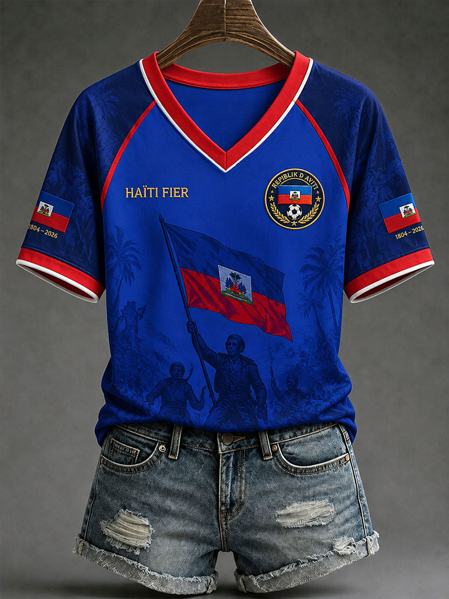 Women's Haiti Soccer V-Neck T-Shirts