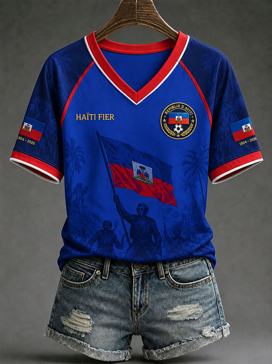 Women's Haiti Soccer V-Neck T-Shirts