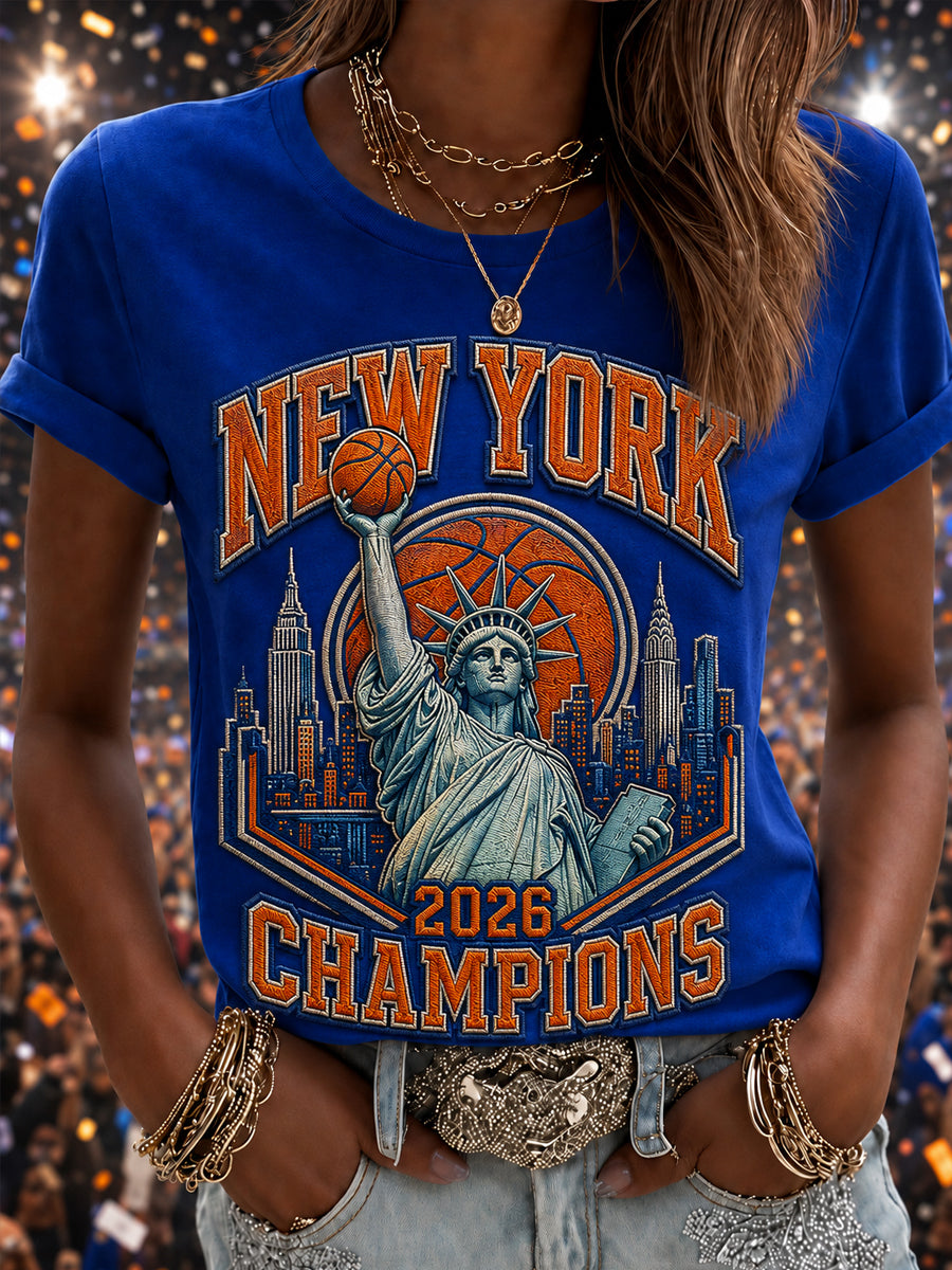 Women's Champions 2026 Gift For Basketball Fans Print Short Sleeve T-shirt