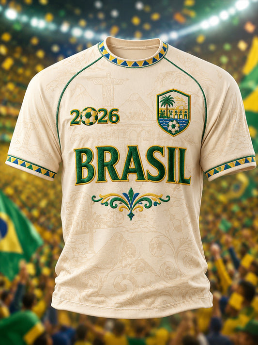 Men's Brazil Football Fan Gift Short Sleeve T-shirt