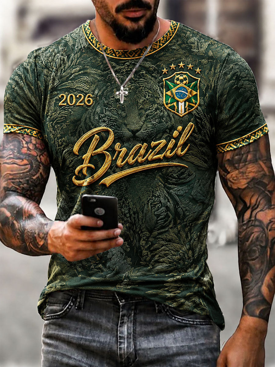 Men's Brazilian Football Print Casual T-Shirt
