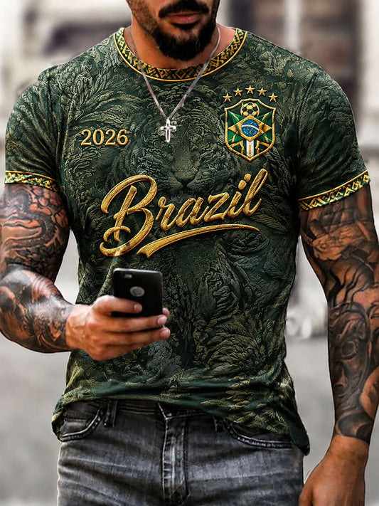 Men's Brazilian Football Print Casual T-Shirt
