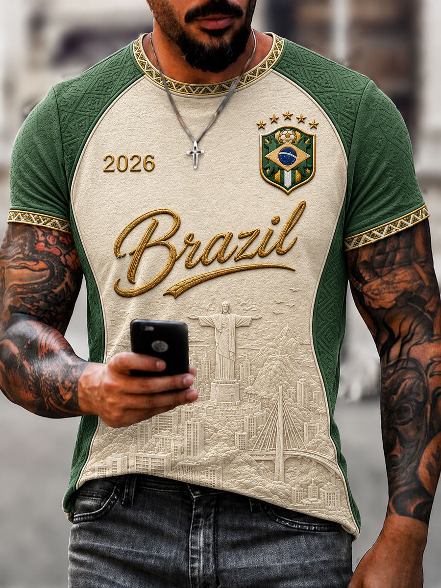 Men's Brazilian Football Print Casual T-Shirt