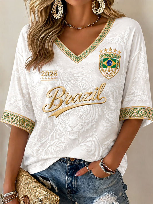 Women’s Brazilian Football Printed Casual T-Shirt