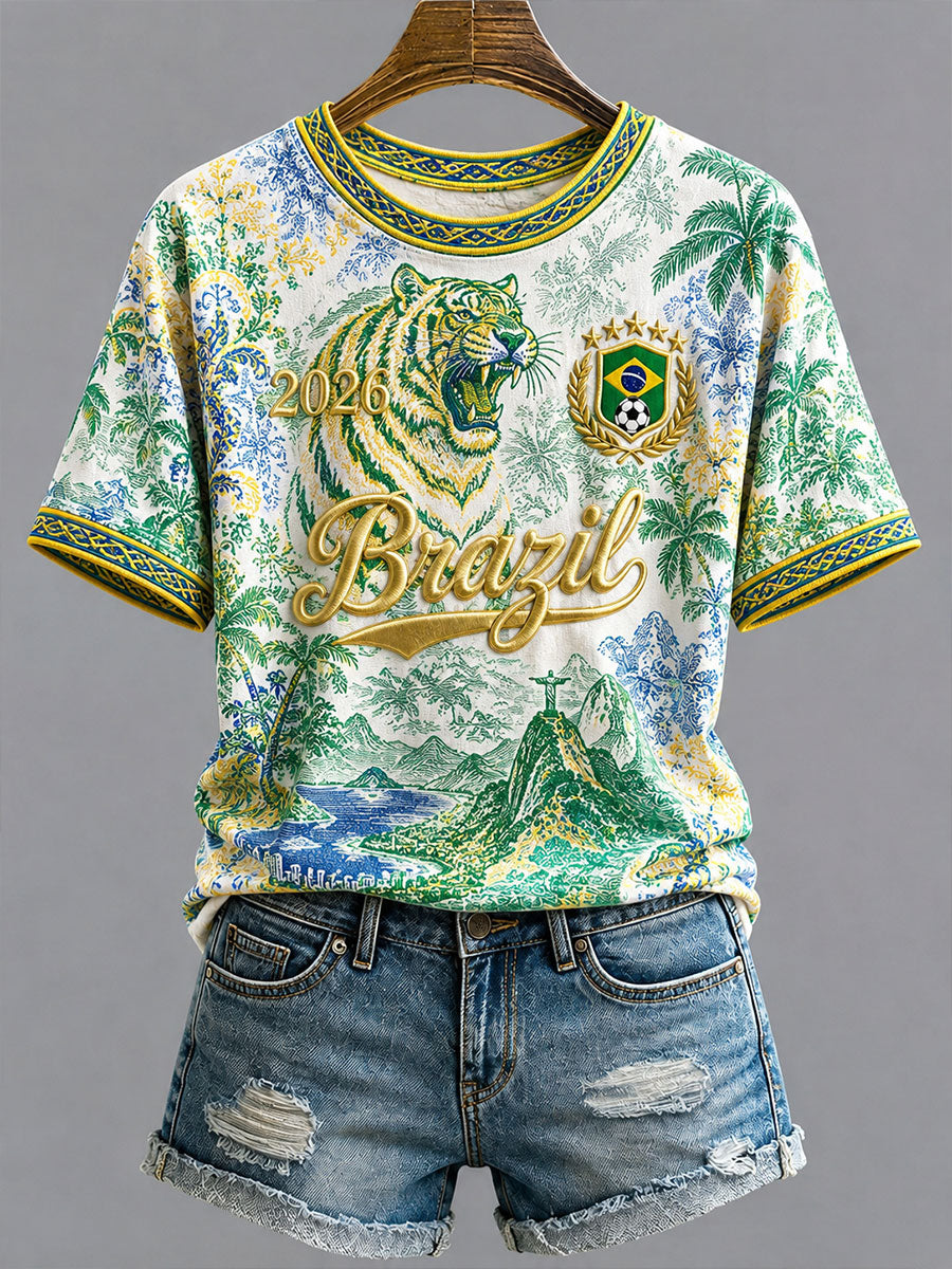 Women’s Brazilian Football Printed Casual T-Shirt