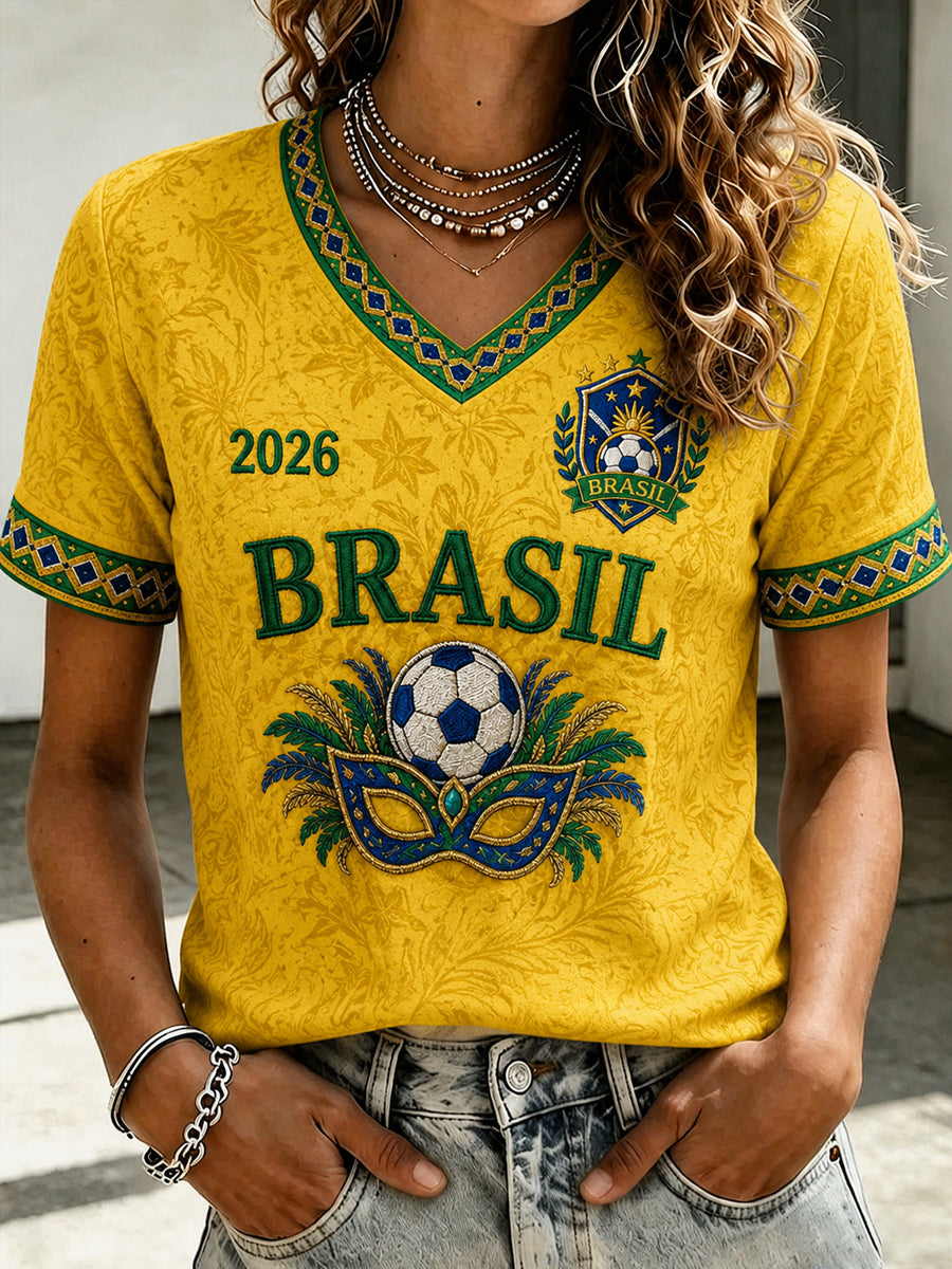Women's Brazil Football Fan Gift Short Sleeve T-shirt