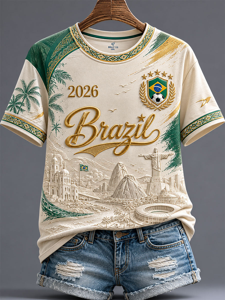 Women’s Brazilian Football Printed Casual T-Shirt