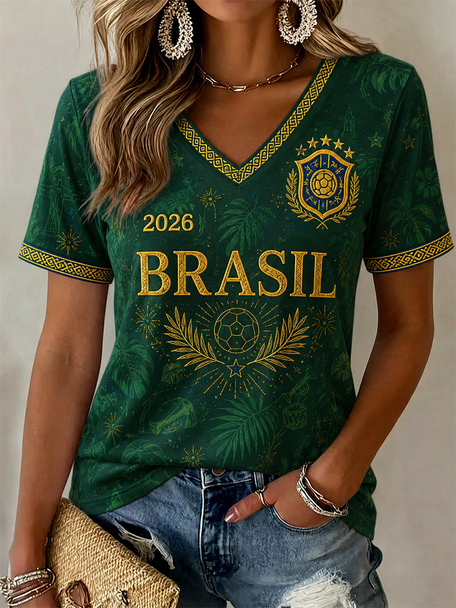 Women's Gift For Football Fans Print Casual V-Neck Tee