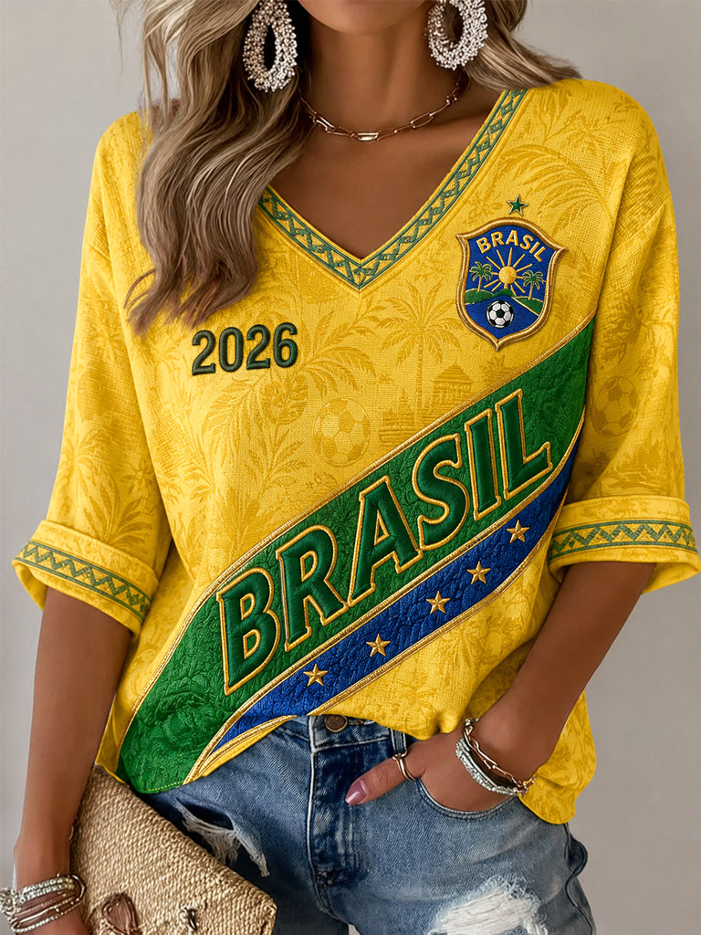 Women's Gift For Football Fans Print Casual Half-Sleeves V-Neck T-Shirt