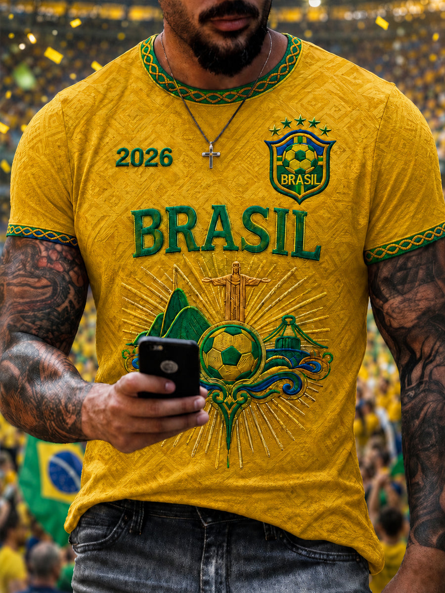 Men's Brazil Football Fan Gift Short Sleeve T-shirt