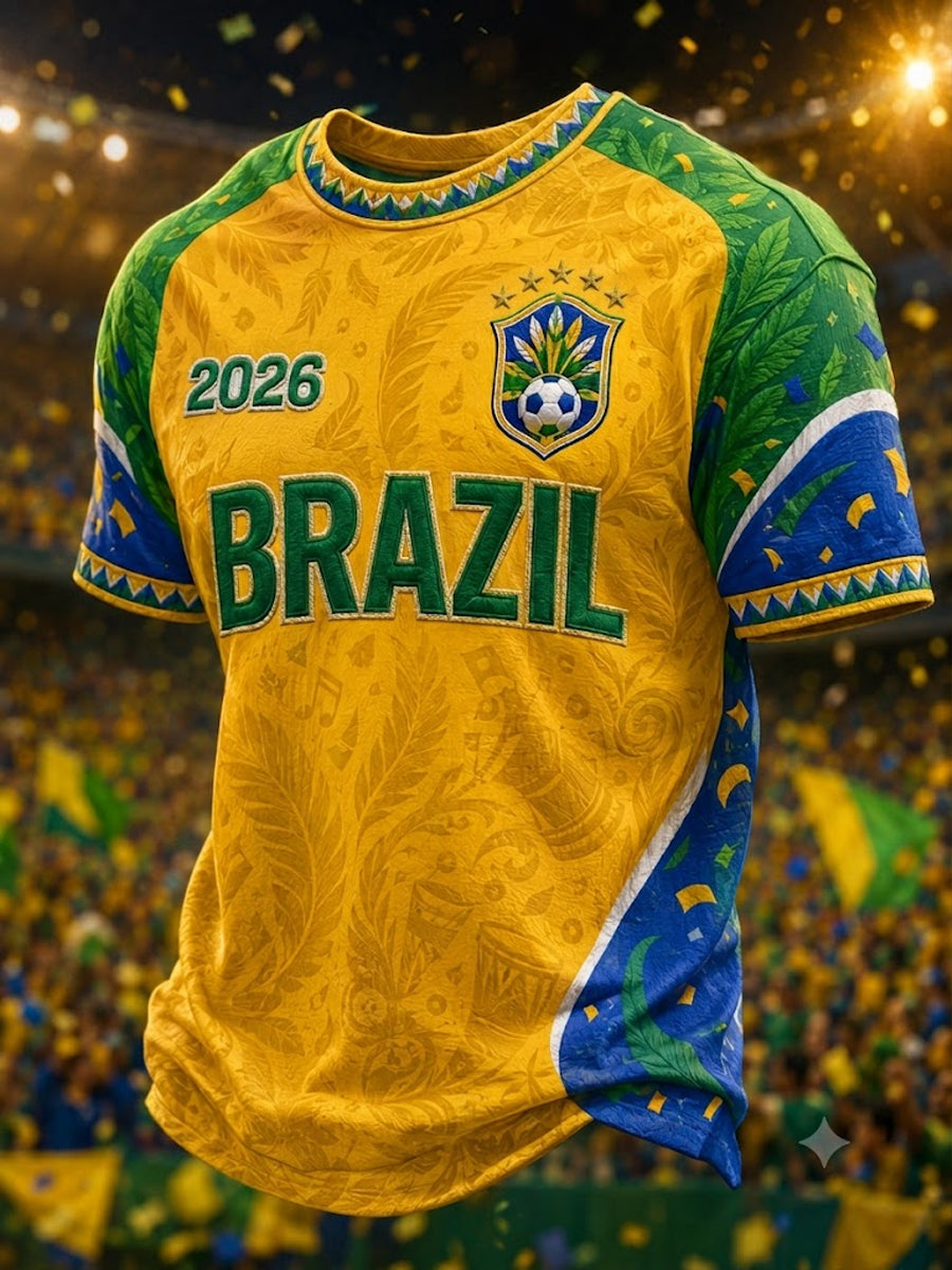 Men's Brazil Football Fan Gift Short Sleeve T-shirt