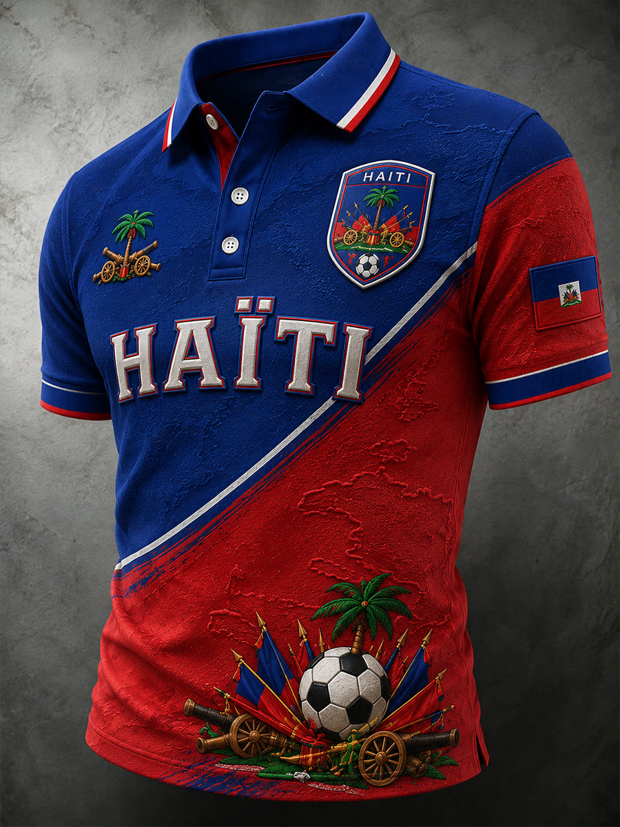 Men's Short-Sleeved Polo Shirt With Football Print