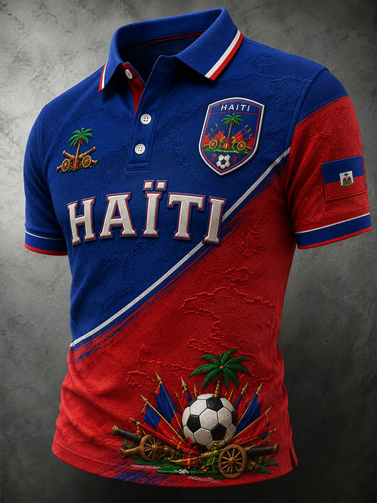 Men's Short-Sleeved Polo Shirt With Football Print