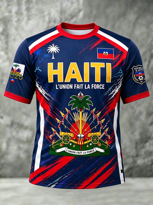 Men's Haitian Football Printed Vintage Fashion Loose Short Sleeve T-Shirt